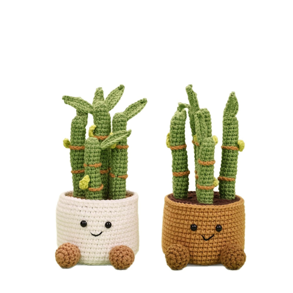CouldNook Crocheted Bamboo Pot Ornament - Smiling Face And Textured Stems
