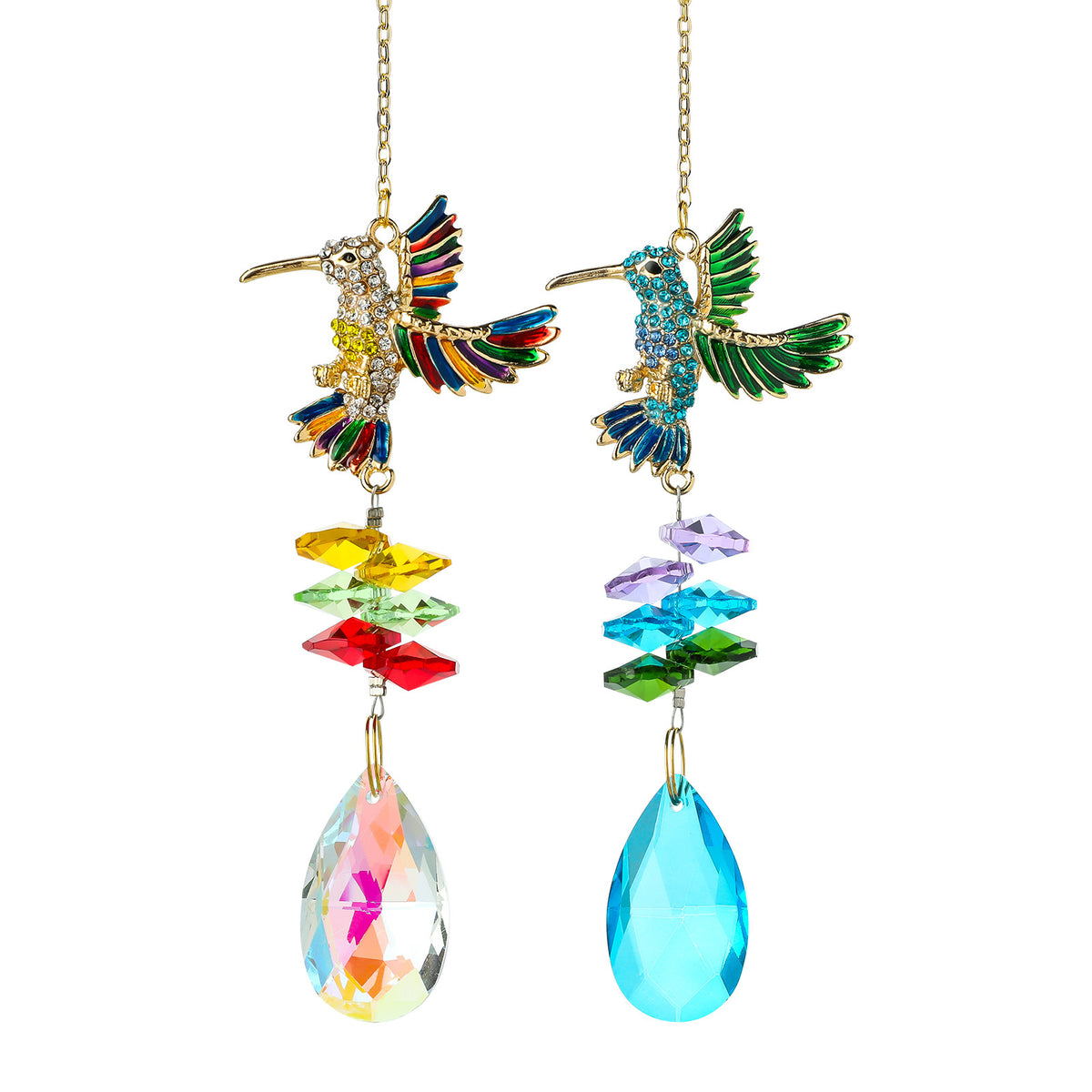 CouldNook Hummingbird Suncatcher - Spread Wings And Faceted Teardrop Pendant