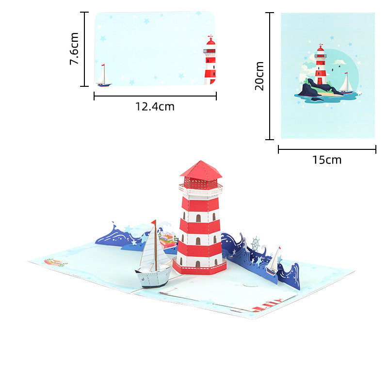 Lighthouse Pop-Up Greeting Card with Sailboat