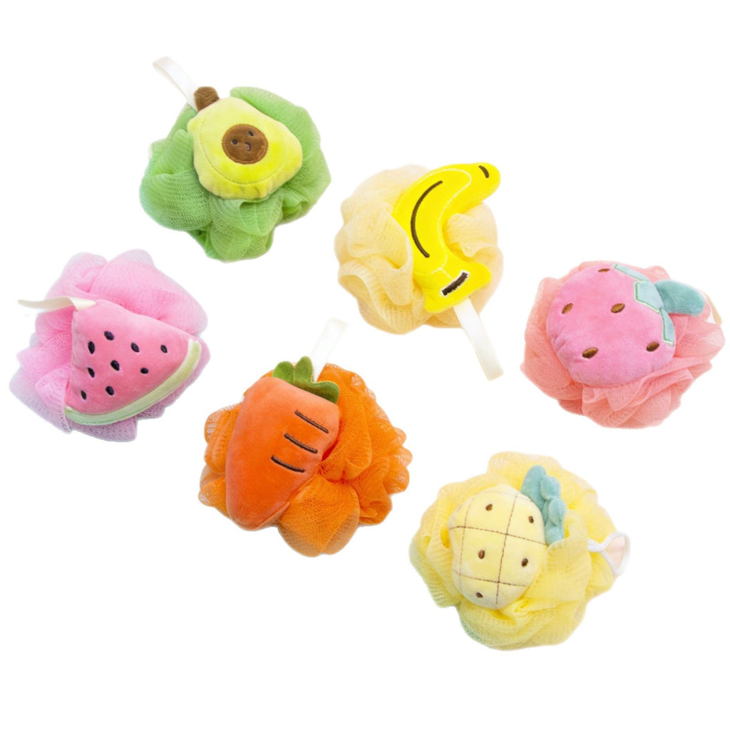 CouldNook Decorated Mesh Bath Pouf - Plush Motifs And Ruffled Layers