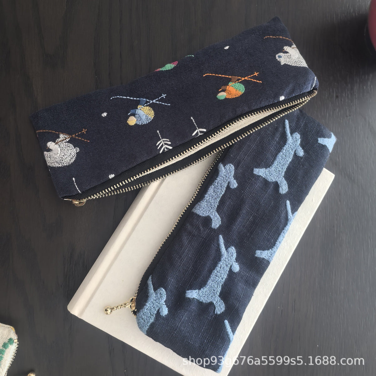 CouldNook Embroidered Pencil Pouch - Textile Motifs And Slim Zip Opening