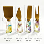 CouldNook Floral Cheese Serving Utensils - Clear Resin Handles and Shaped Heads