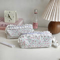 CouldNook Floral Lace Pencil Pouch - Ruffled Trim And Top Zipper
