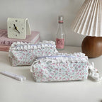 CouldNook Floral Lace Pencil Pouch - Ruffled Trim And Top Zipper