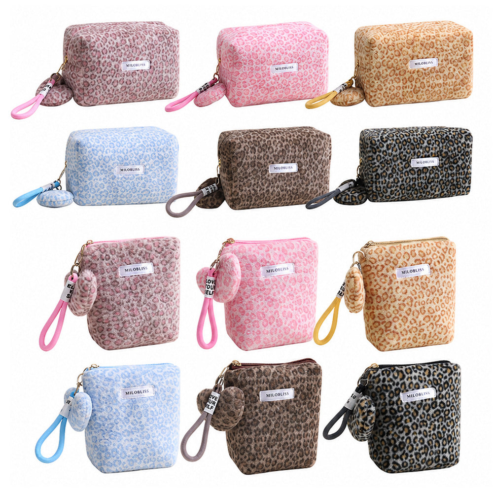 CouldNook Leopard Cosmetic Bag - Plush Spots And Matching Heart Charm