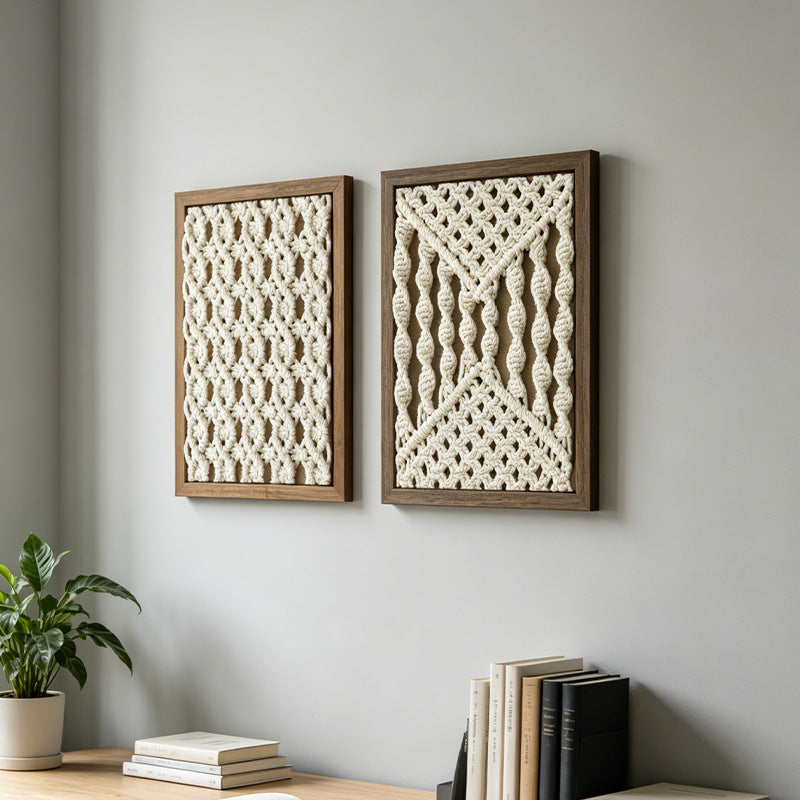 CouldNook Framed Cotton Wall Art - Knotted Patterns and Rectangular Border