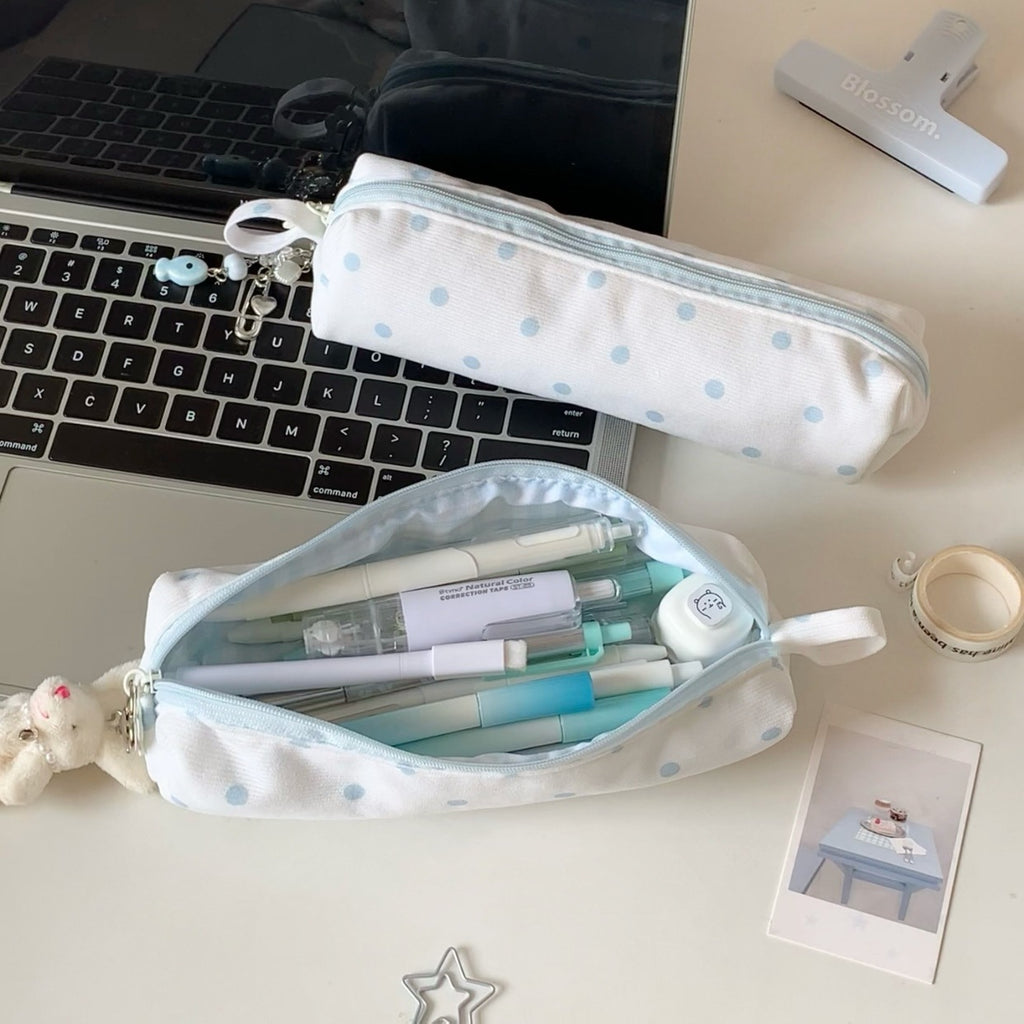 CouldNook Polka Dot Pencil Pouch - Long Zip Opening And Side Loop