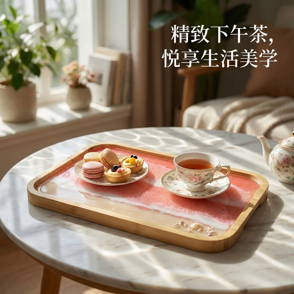 CouldNook Rectangular Ocean Decorative Tray - Rounded Corners and Layered Wave Lines
