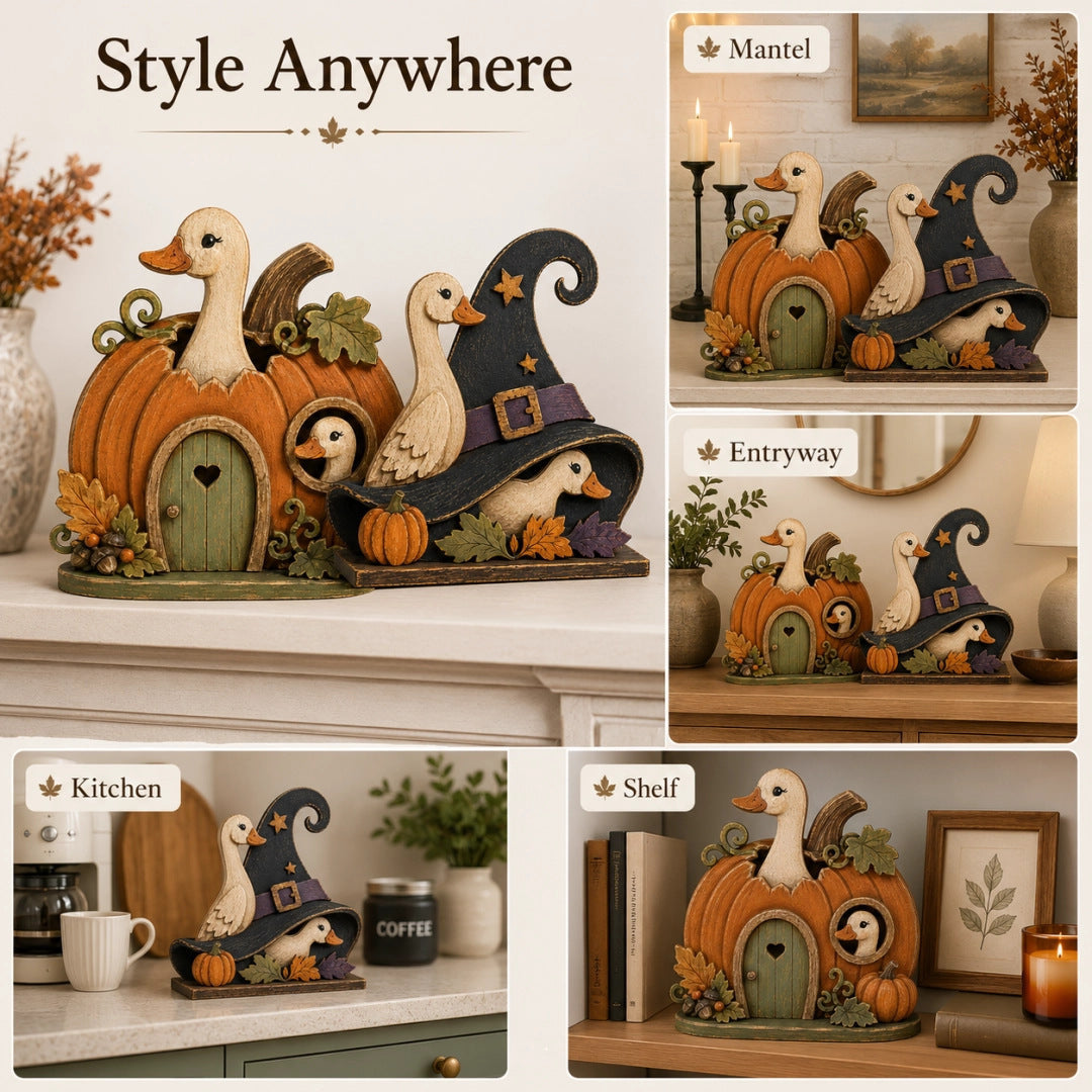 CouldNook Whimsical Goose Halloween Tabletop Decor‑Fall Season Wooden Ornament