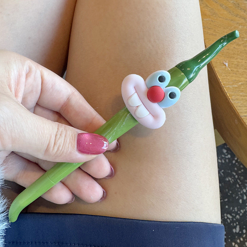 CouldNook Chili Pepper Pen - Curved Body And Grinning Character Face