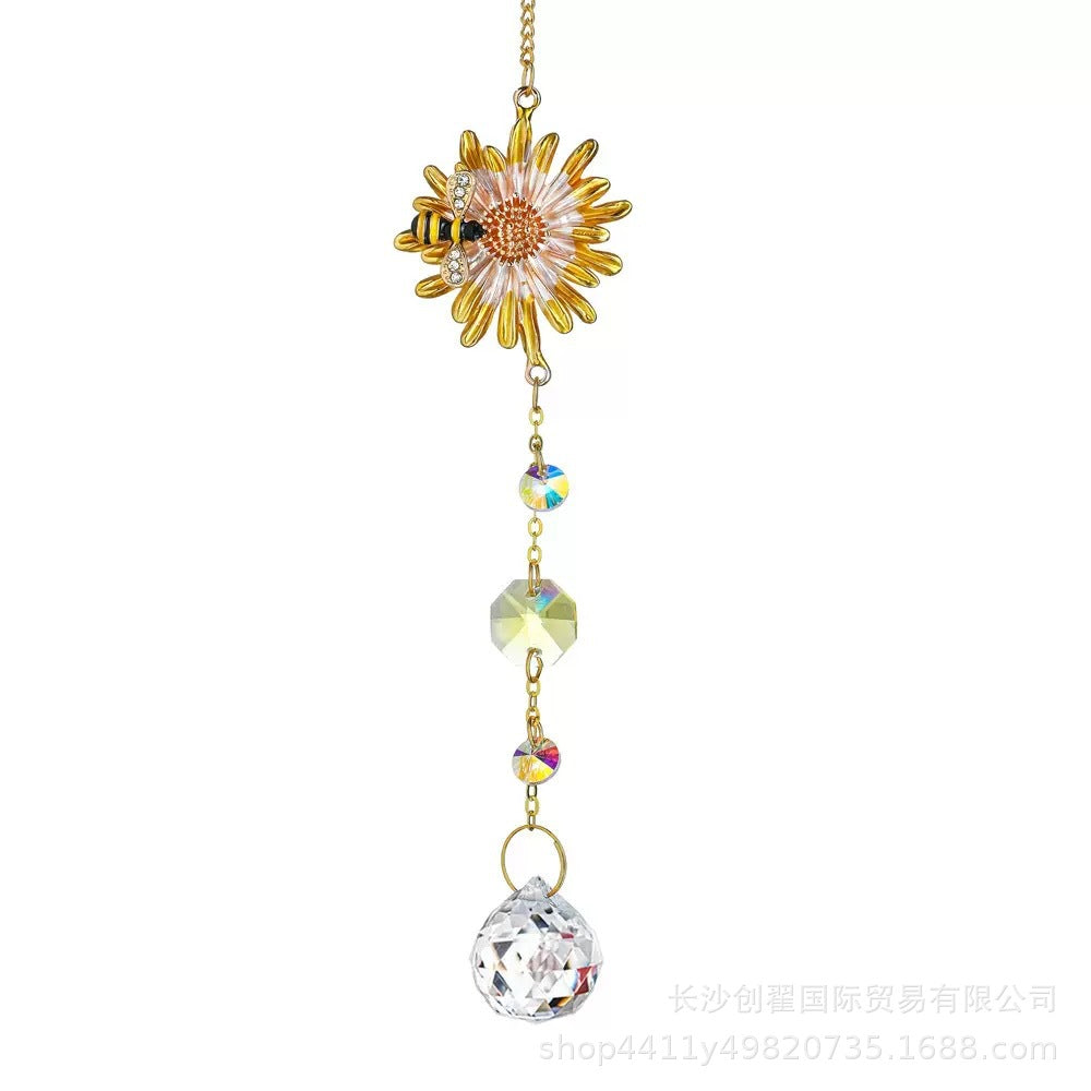 CouldNook Bee Motif Suncatcher - Floral Details And Faceted Pendant Strand