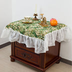 CouldNook Ruffled Jacquard Tablecloth - Patterned Center And Sheer Lace Border
