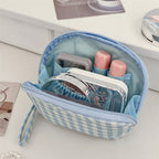 CouldNook Gingham Clamshell Pouch - Curved Zipper And Inner Pockets
