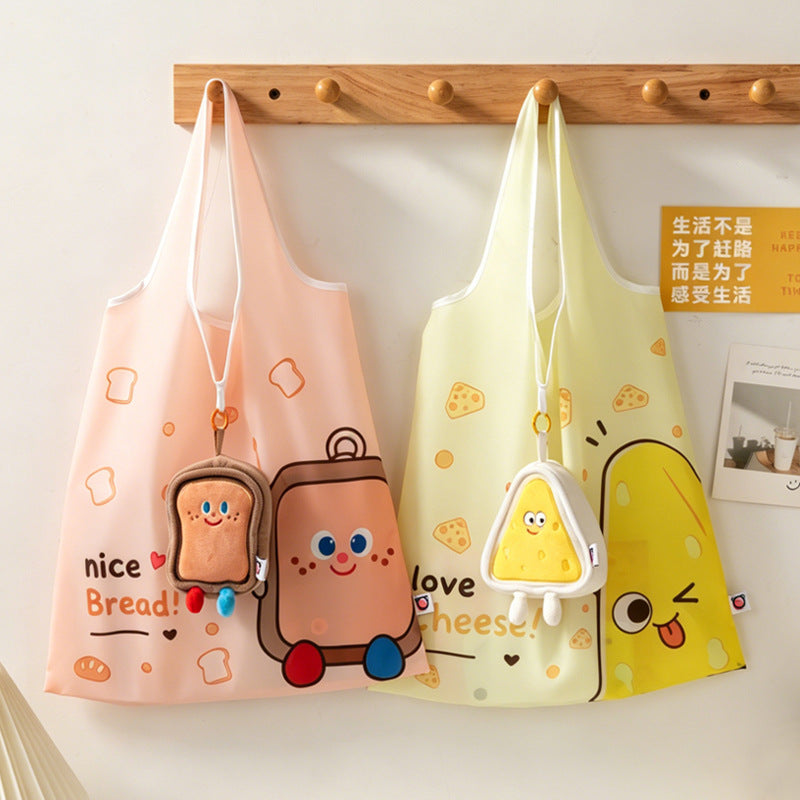 CouldNook Food Character Shopping Bag - Foldable Tote And Matching Pouch
