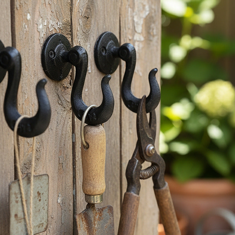 CouldNook Cast Iron Wall Hook - Curved Arm and Round Backplate