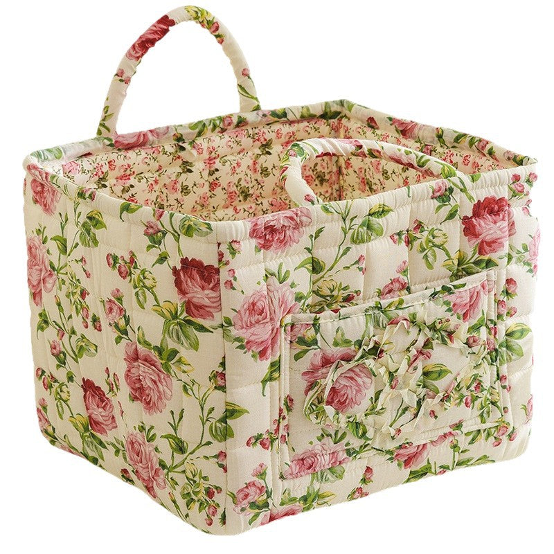 CouldNook Floral Fabric Storage Basket - Quilted Body And Loop Handles