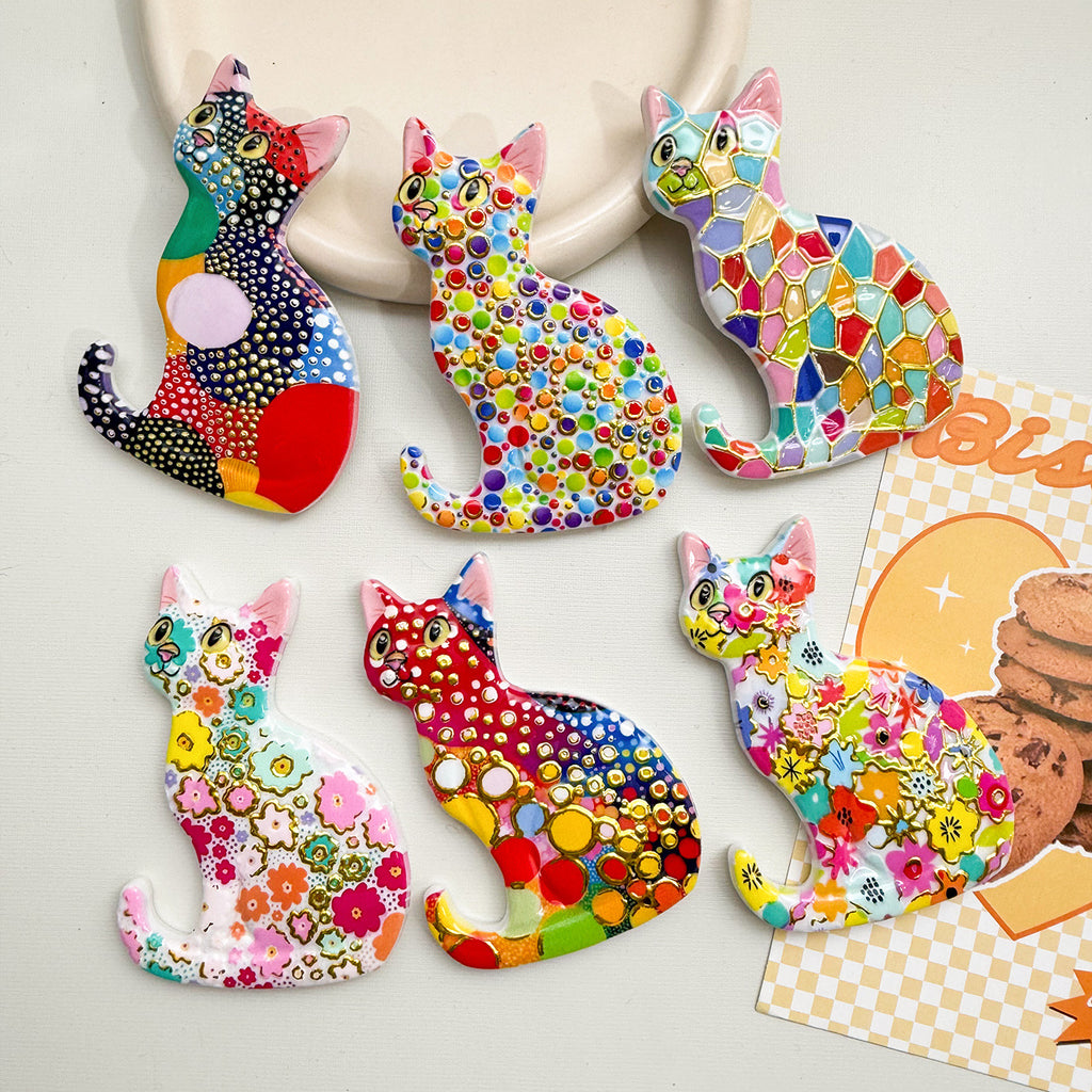 CouldNook Patterned Cat Magnet - Seated Silhouette And Colorful Raised Details