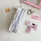 CouldNook Floral Lace Pencil Pouch - Ruffled Trim And Top Zipper