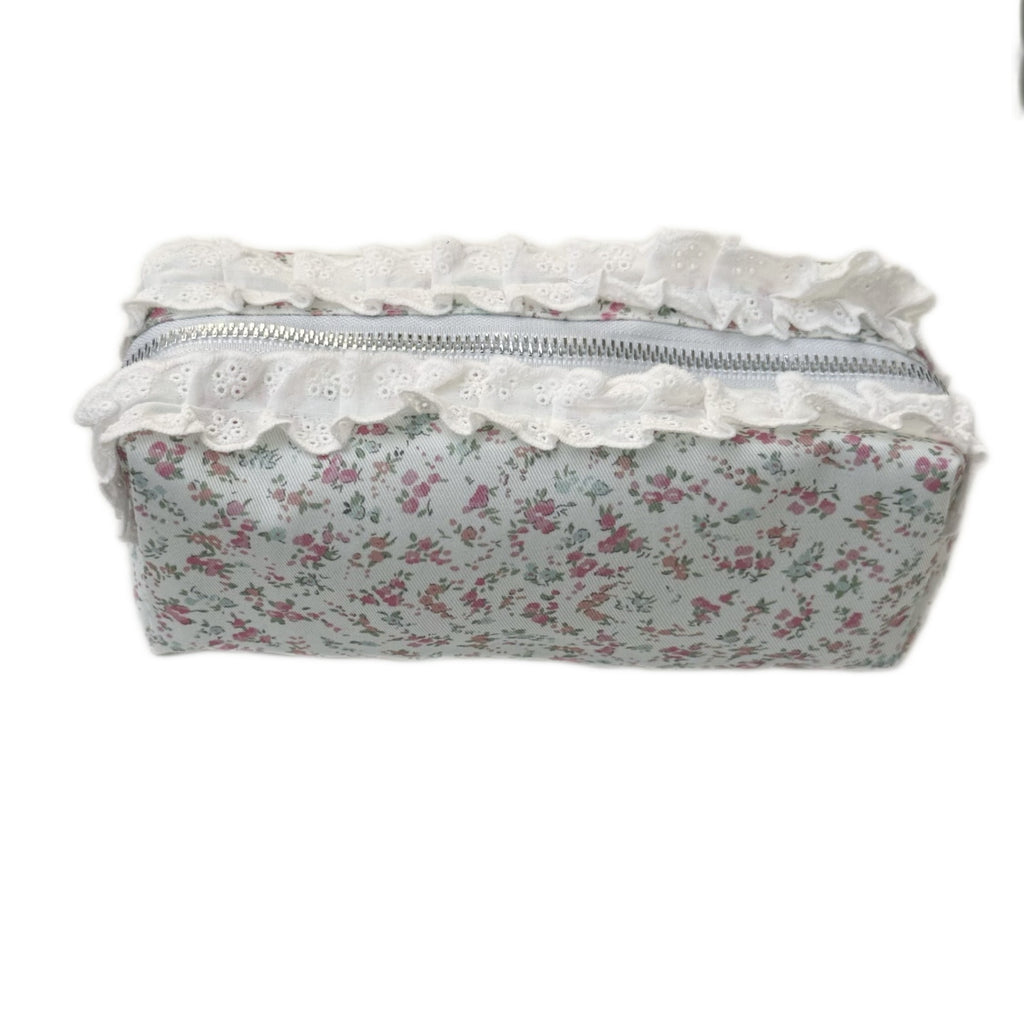 CouldNook Floral Lace Pencil Pouch - Ruffled Trim And Top Zipper