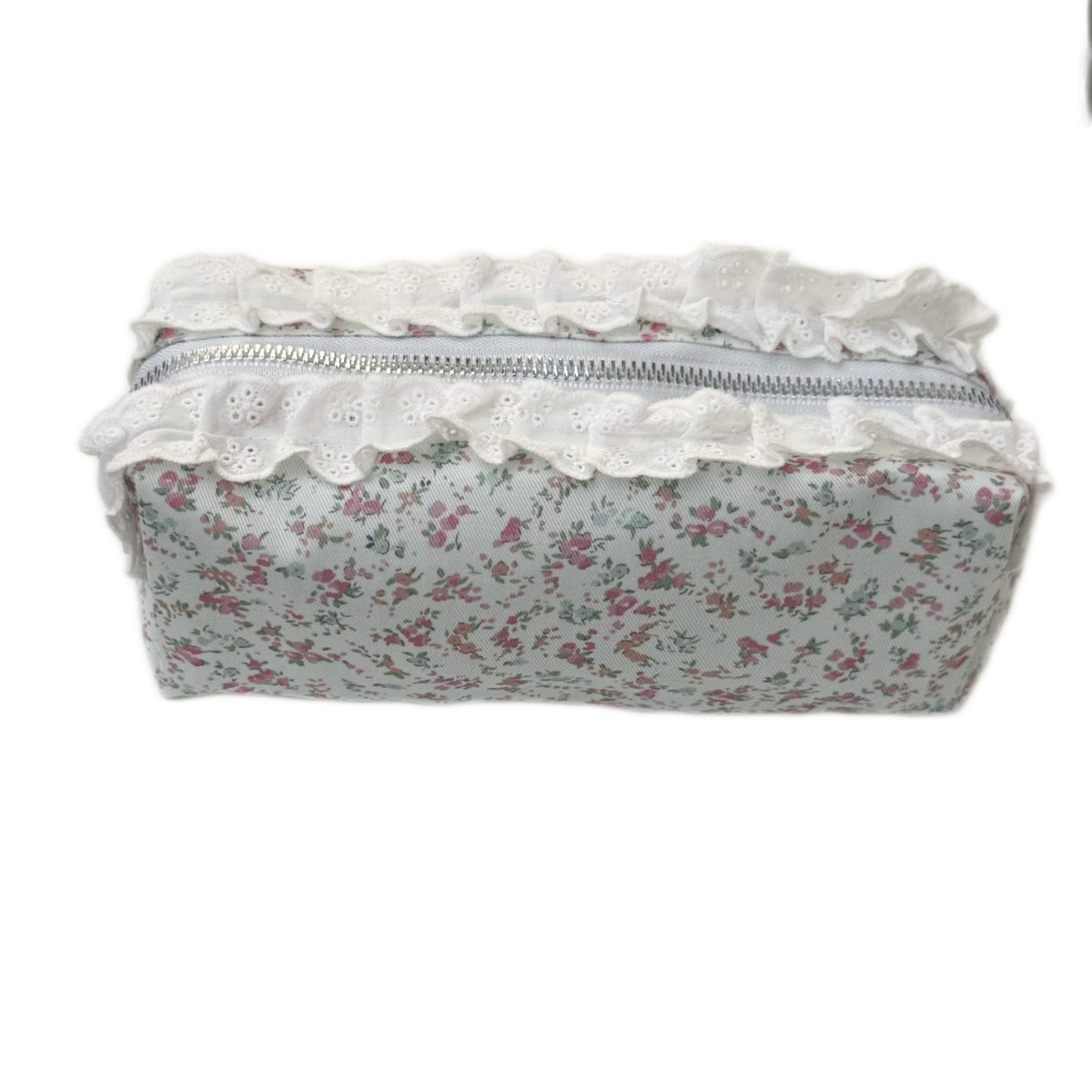 CouldNook Floral Lace Pencil Pouch - Ruffled Trim And Top Zipper