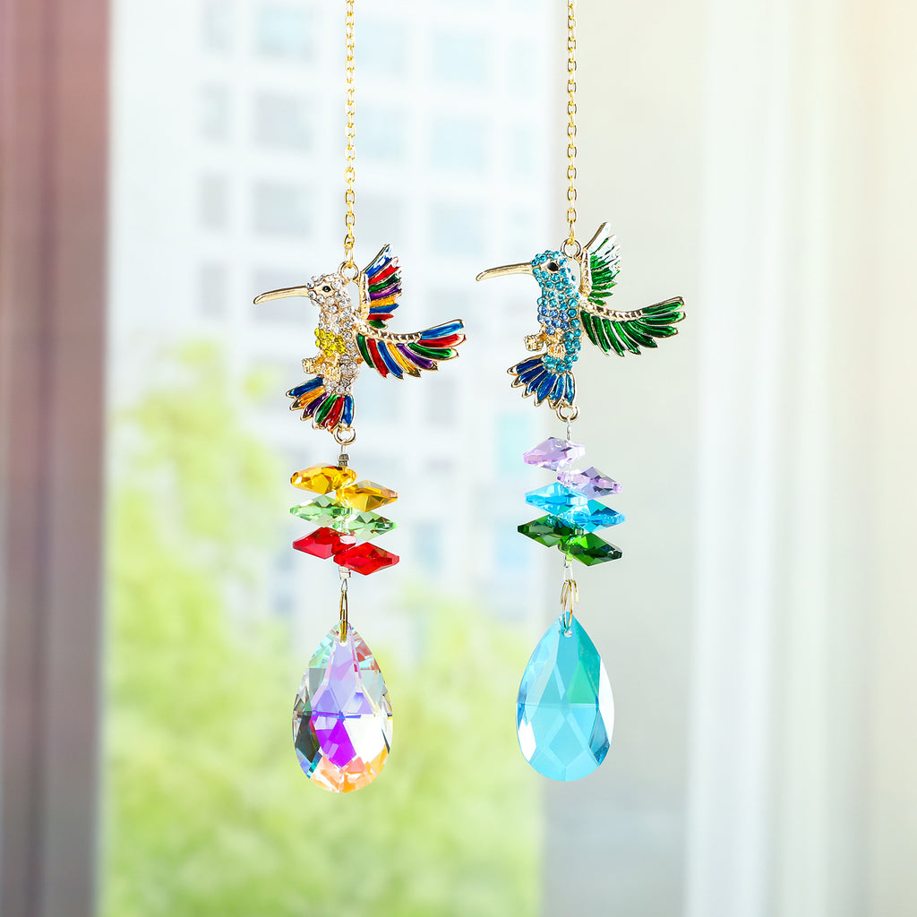 CouldNook Hummingbird Suncatcher - Spread Wings And Faceted Teardrop Pendant