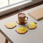 CouldNook Lemon Coaster Set - Four Wooden Pieces And Cartoon Faces