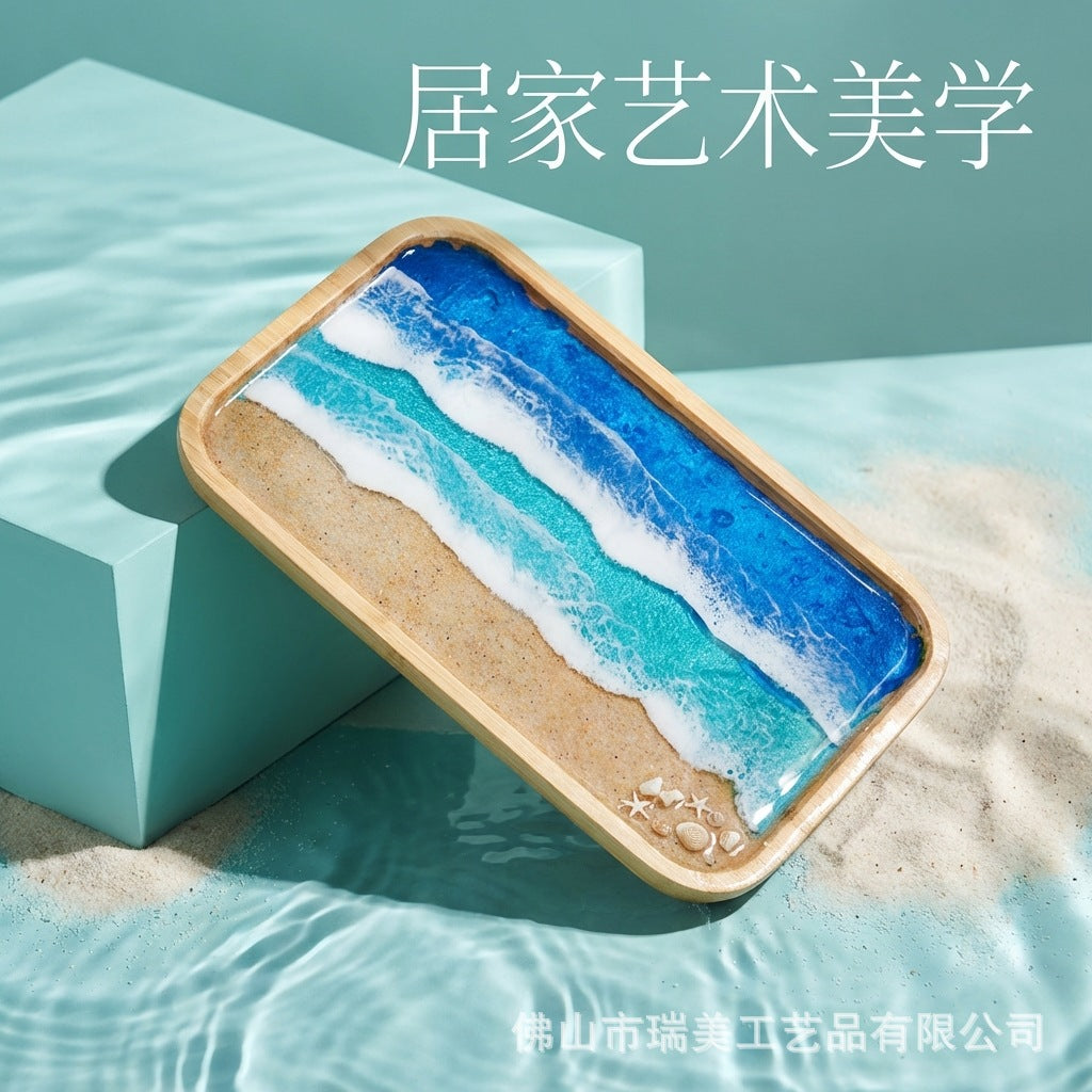 CouldNook Rectangular Ocean Decorative Tray - Rounded Corners and Layered Wave Lines