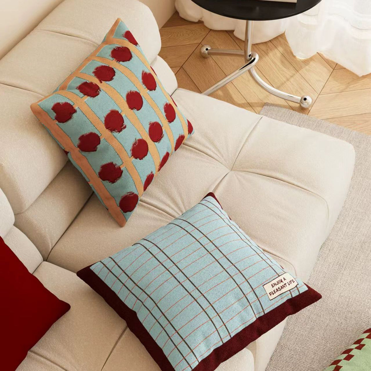 CouldNook Geometric Cushion - Colorful Checks And Contrasting Stripe Patterns