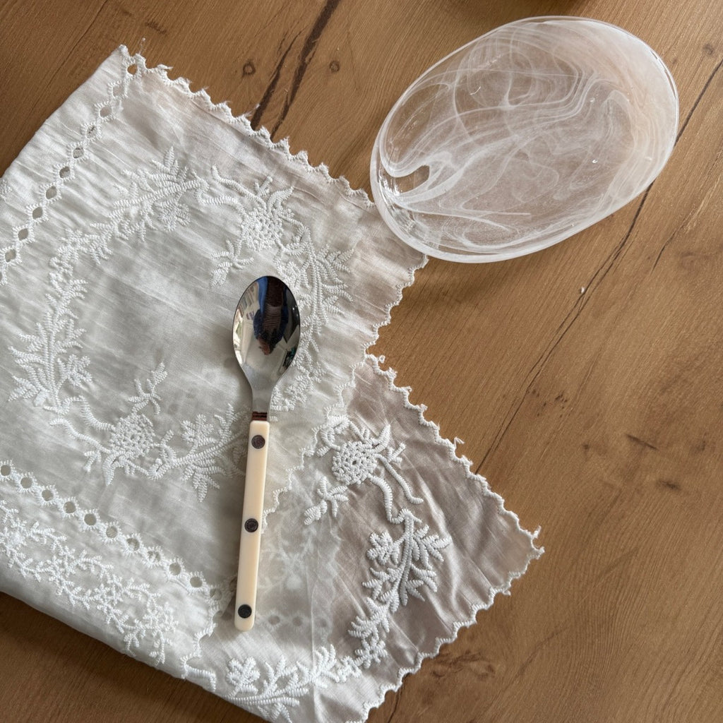 CouldNook Embroidered Lace Table Mat - Floral Stitching And Sheer Panels