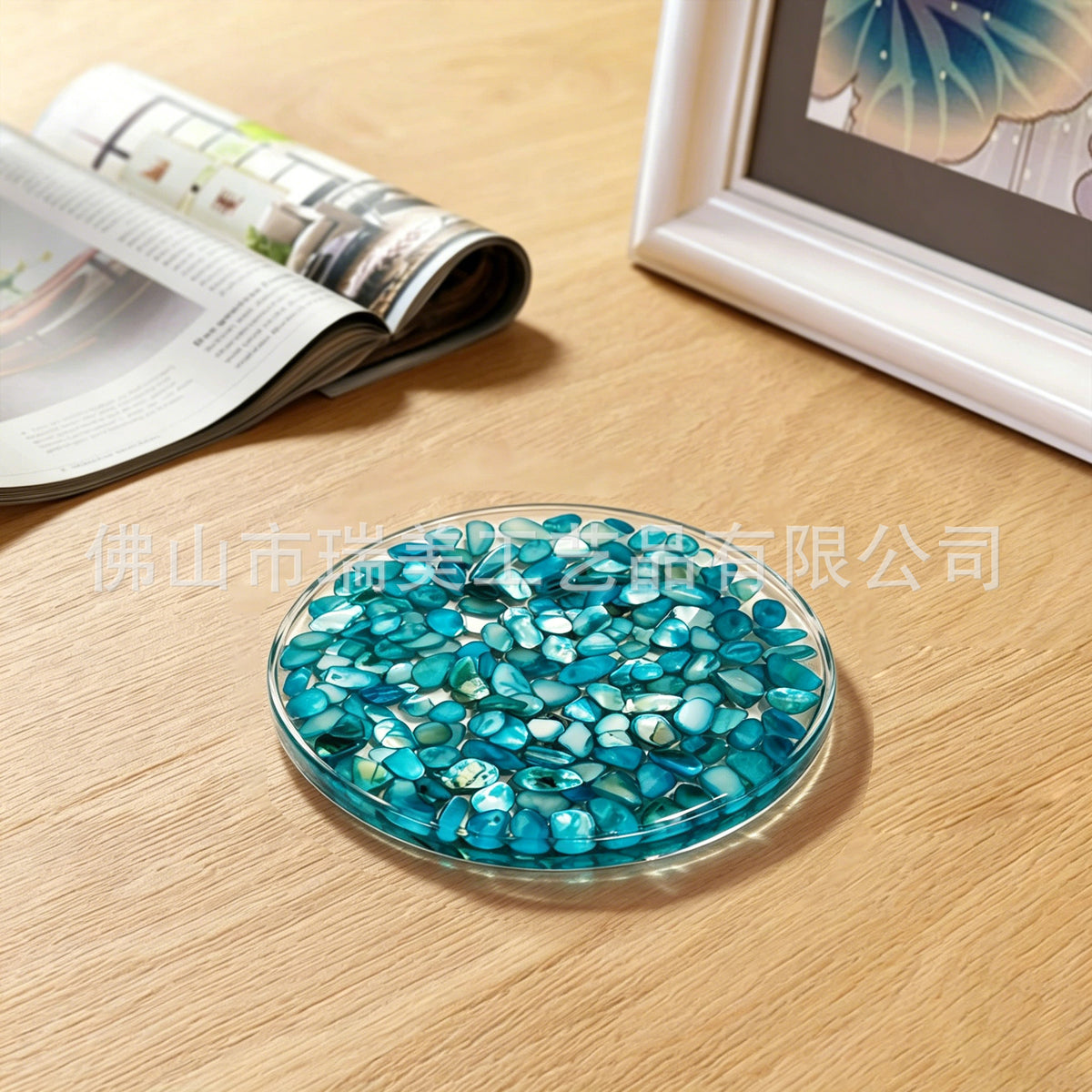 CouldNook Round Shell Coaster - Clear Resin and Iridescent Fragment Inlay