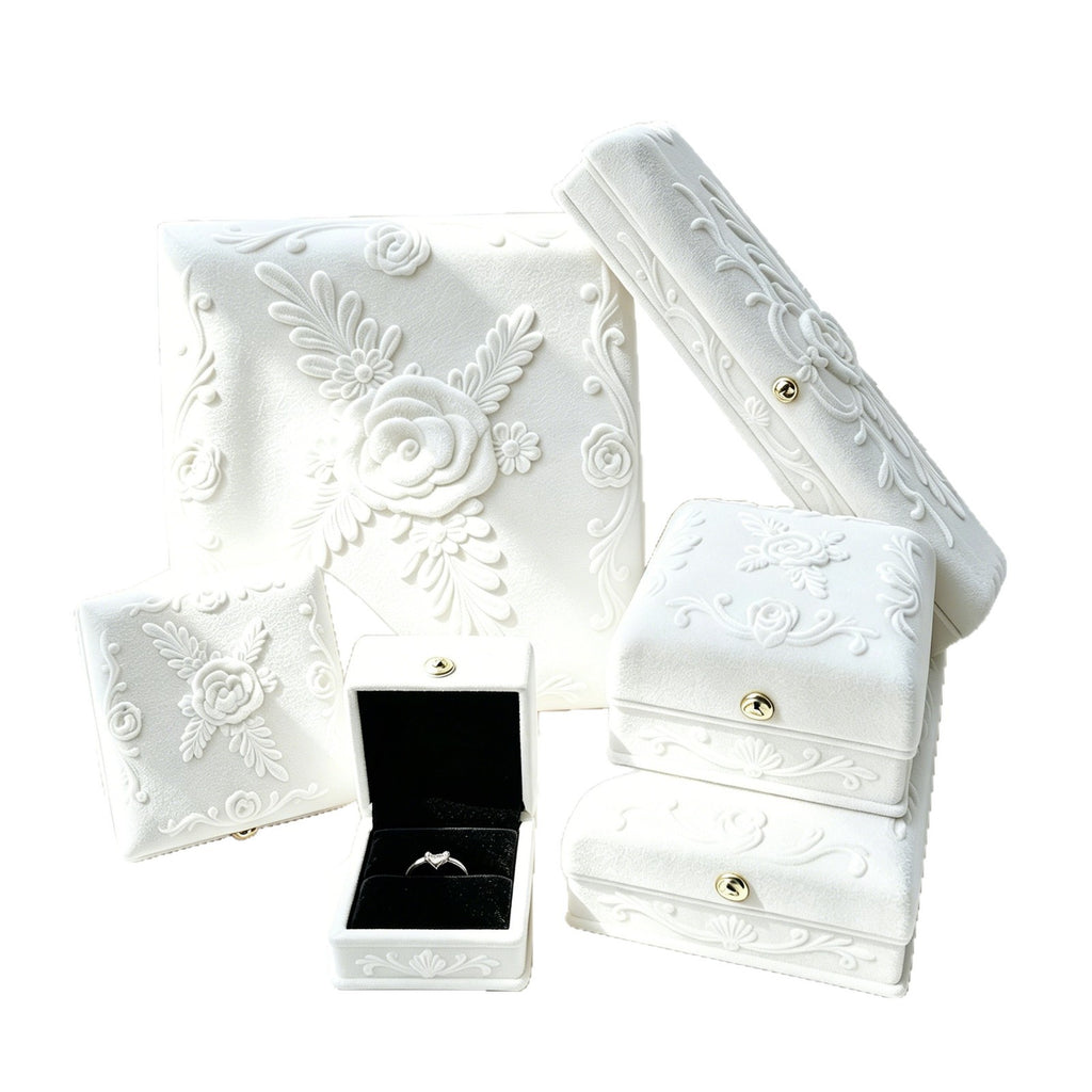 CouldNook Floral Jewelry Presentation Box - Raised Rose Pattern and Hinged Lid