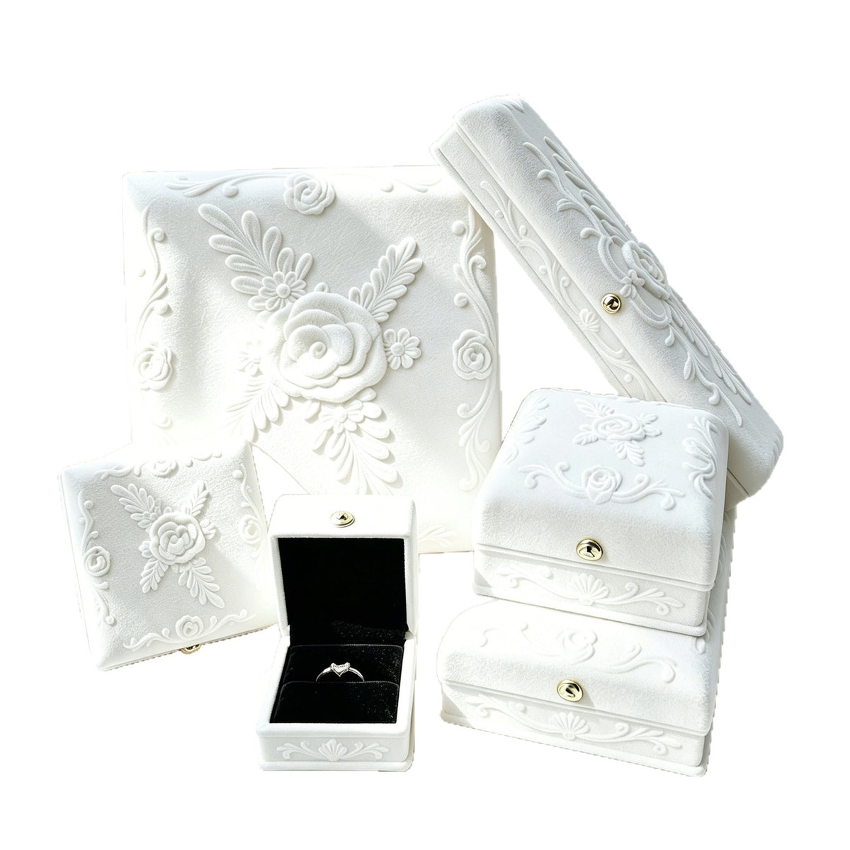 CouldNook Floral Jewelry Presentation Box - Raised Rose Pattern and Hinged Lid