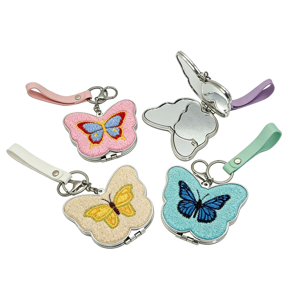 CouldNook Butterfly Pocket Mirror - Plush Embroidery And Keyring Strap Attachment