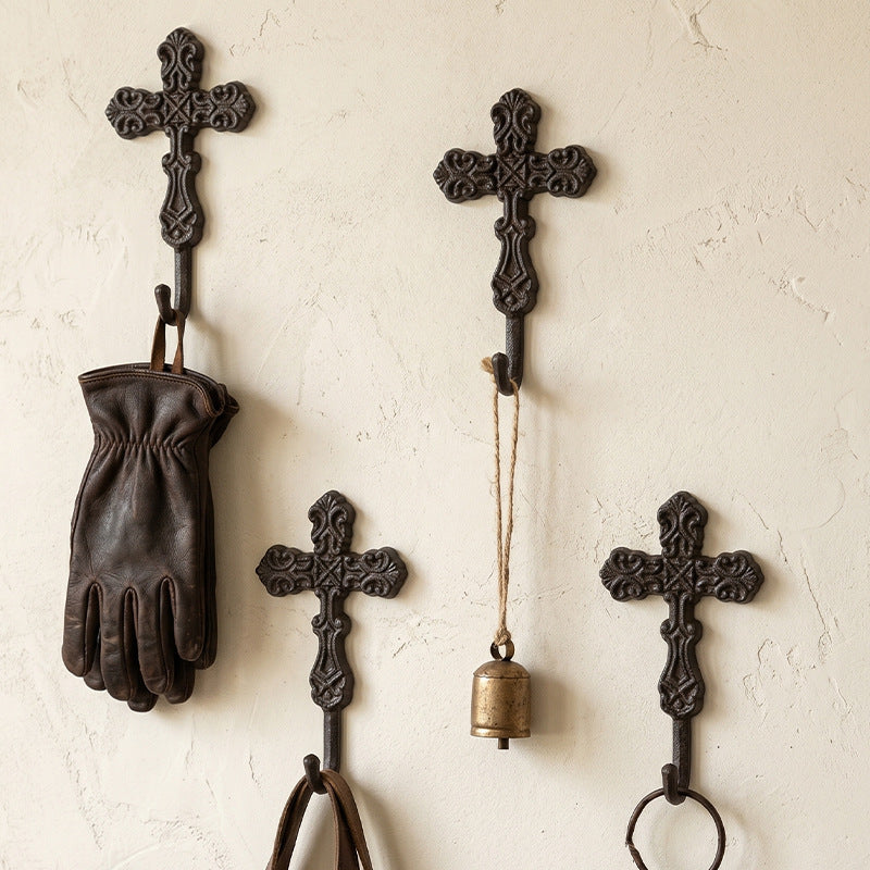 CouldNook Cross Wall Hook - Cast Iron Scrollwork and Curved Tip