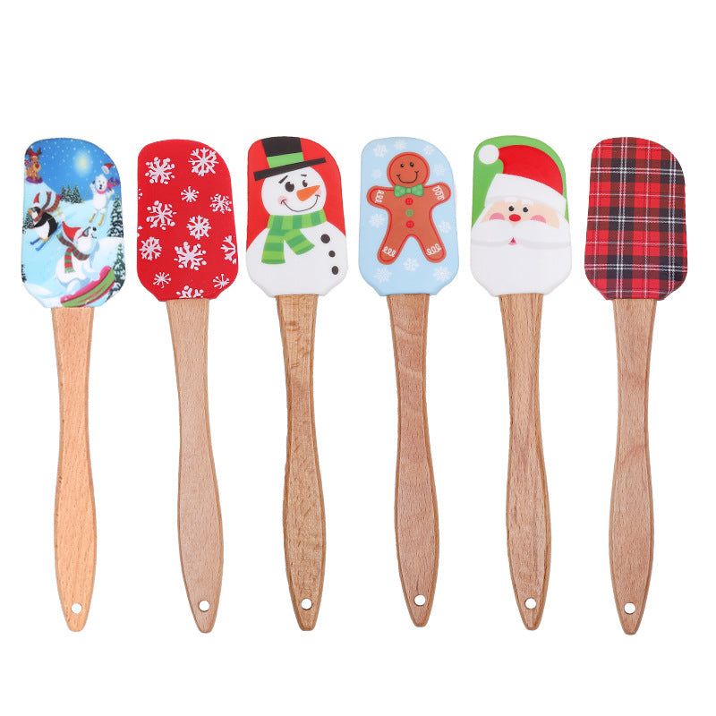 CouldNook Christmas Silicone Spatula - Printed Head and Beech Handle