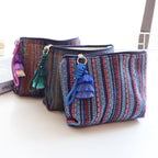 CouldNook Striped Cosmetic Pouch - Woven Texture And Layered Tassel