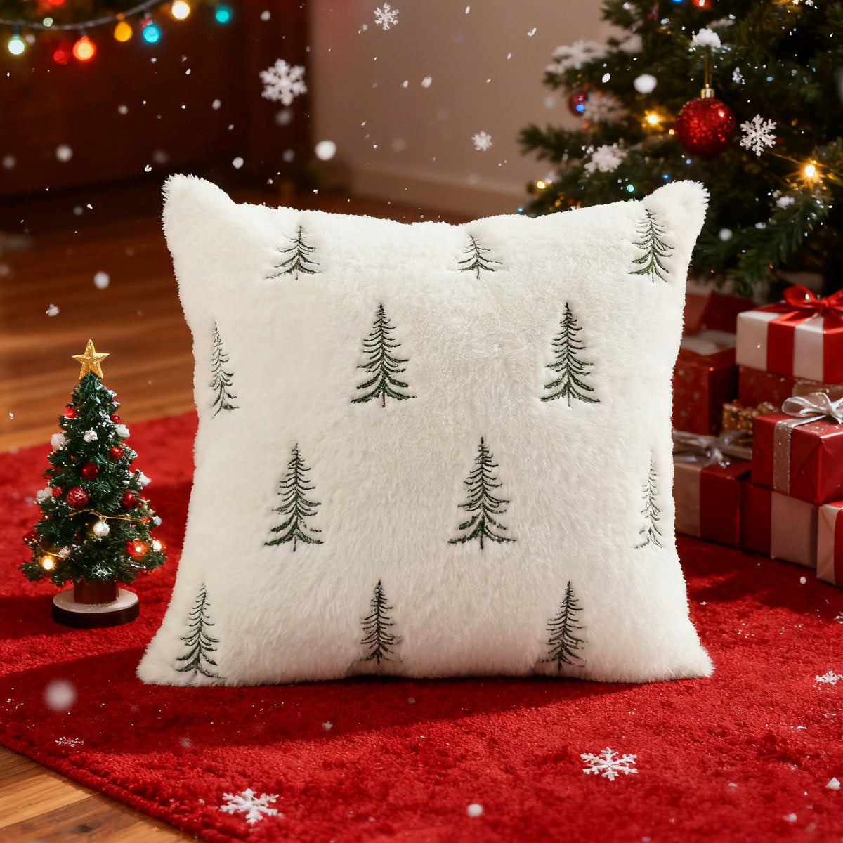 CouldNook Embroidered Winter Cushion Cover - Plush Texture And Seasonal Motifs