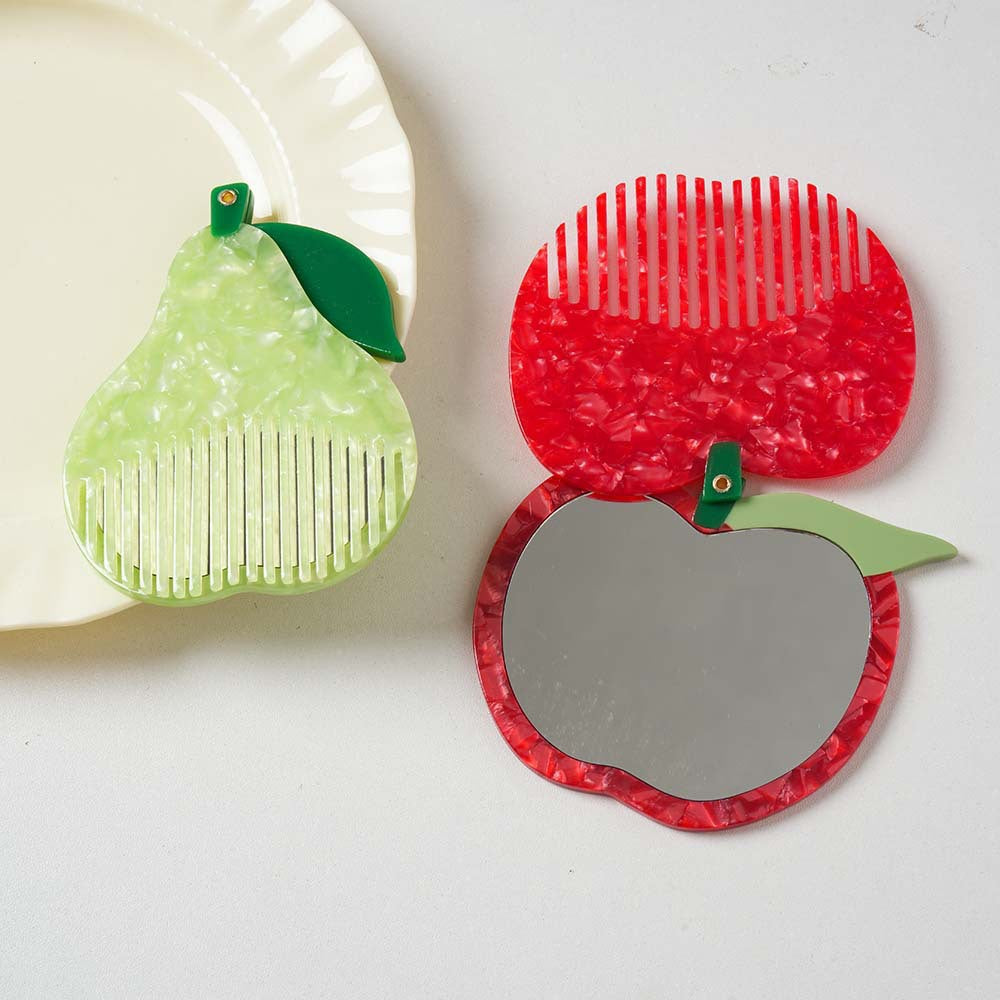 CouldNook Fruit Mirror Comb - Marbled Acetate Body And Rotating Opening