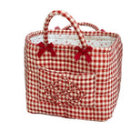CouldNook Gingham Storage Basket - Bow Handles And Ruffled Front Pocket
