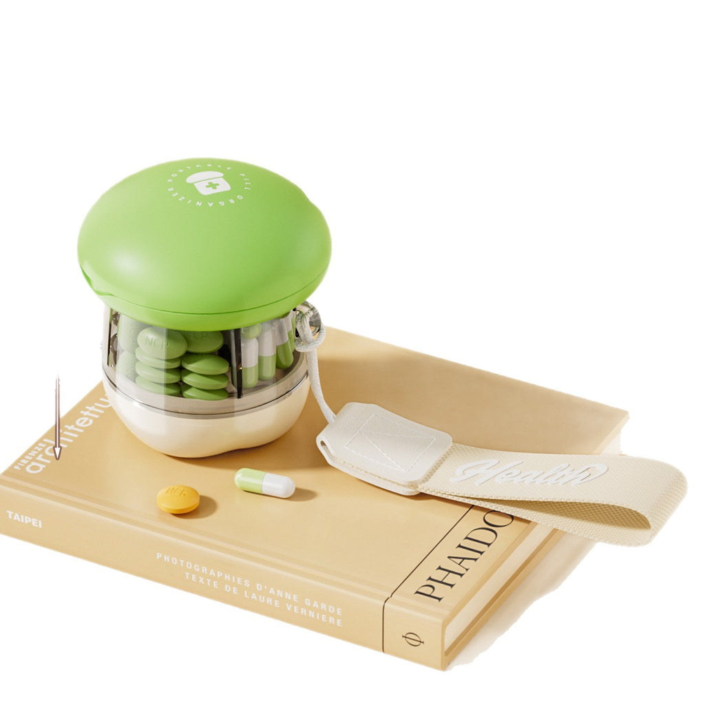 CouldNook Mushroom Pill Organizer - Four Compartments And Cutter Lid