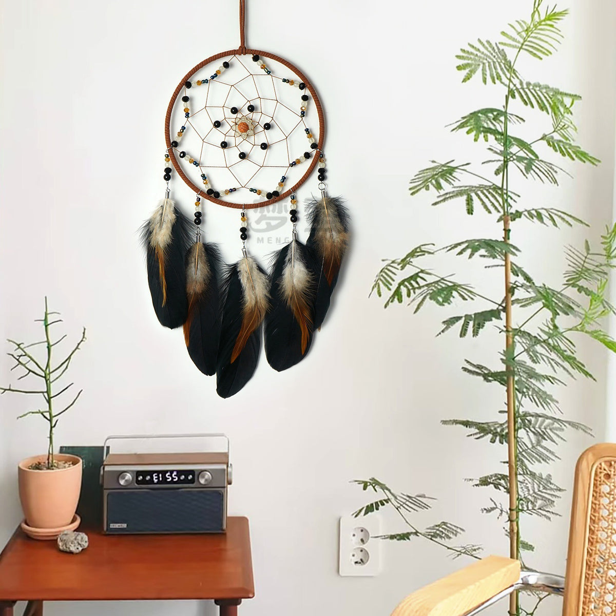 CouldNook Feather Dreamcatcher - Beaded Web And Long Hanging Feather Strands