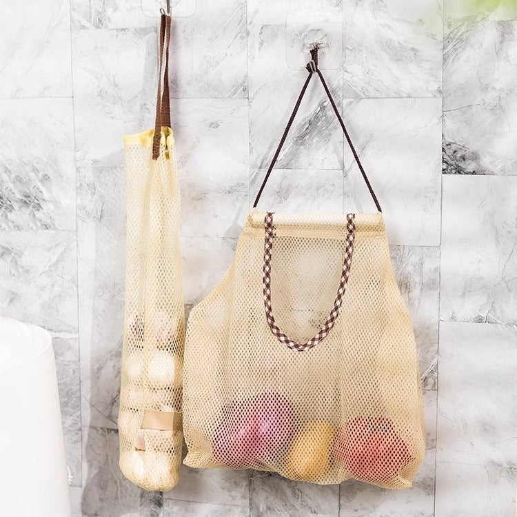 CouldNook Hanging Produce Bag - Mesh Body And Gingham-Edged Front Opening