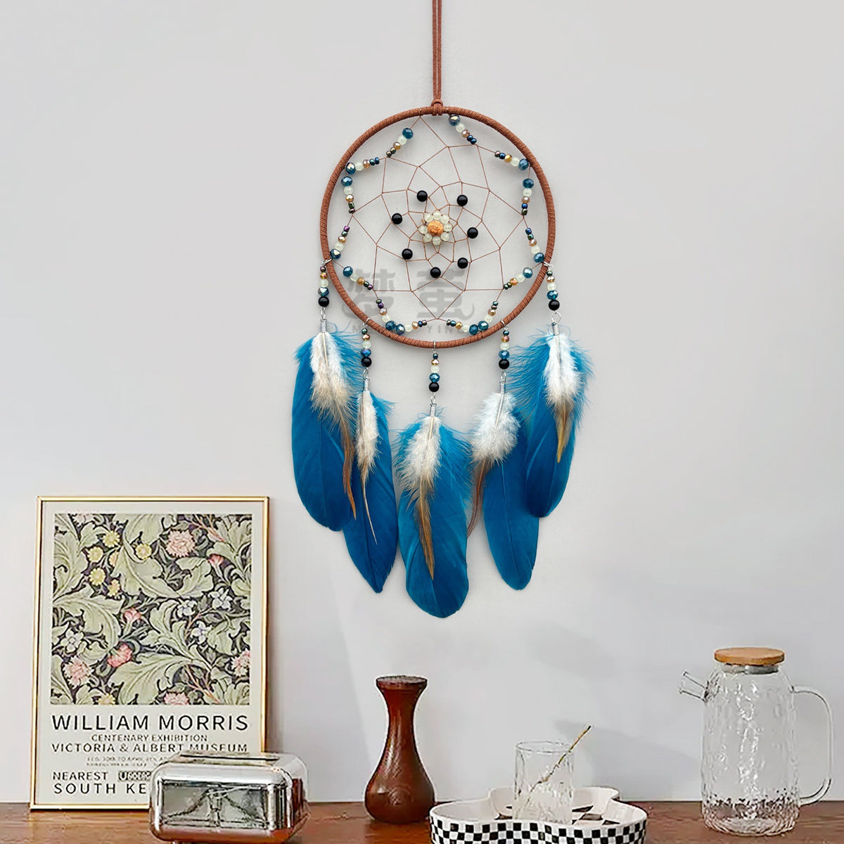 CouldNook Feather Dreamcatcher - Beaded Web And Long Hanging Feather Strands