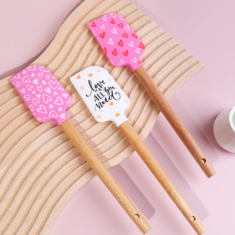 CouldNook Heart-Print Spatula - Beech Handle and Three Decorative Designs