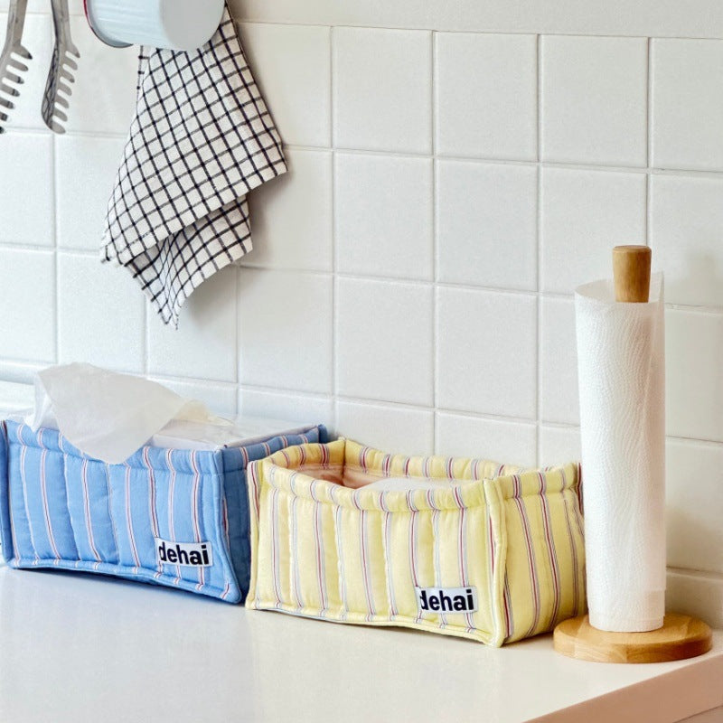 CouldNook Striped Quilted Fabric Storage Basket‑Home Organizer Bin for Tissue Books Toys Sundries