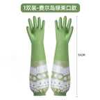 CouldNook Cuffed Cleaning Gloves - Patterned Sleeve Extensions And Gathered Openings