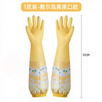 CouldNook Cuffed Cleaning Gloves - Patterned Sleeve Extensions And Gathered Openings