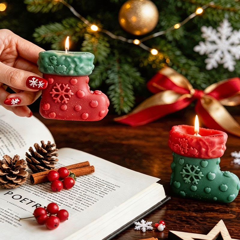 CouldNook Stocking Candle - Raised Snowflakes and Contrasting Holiday Colors