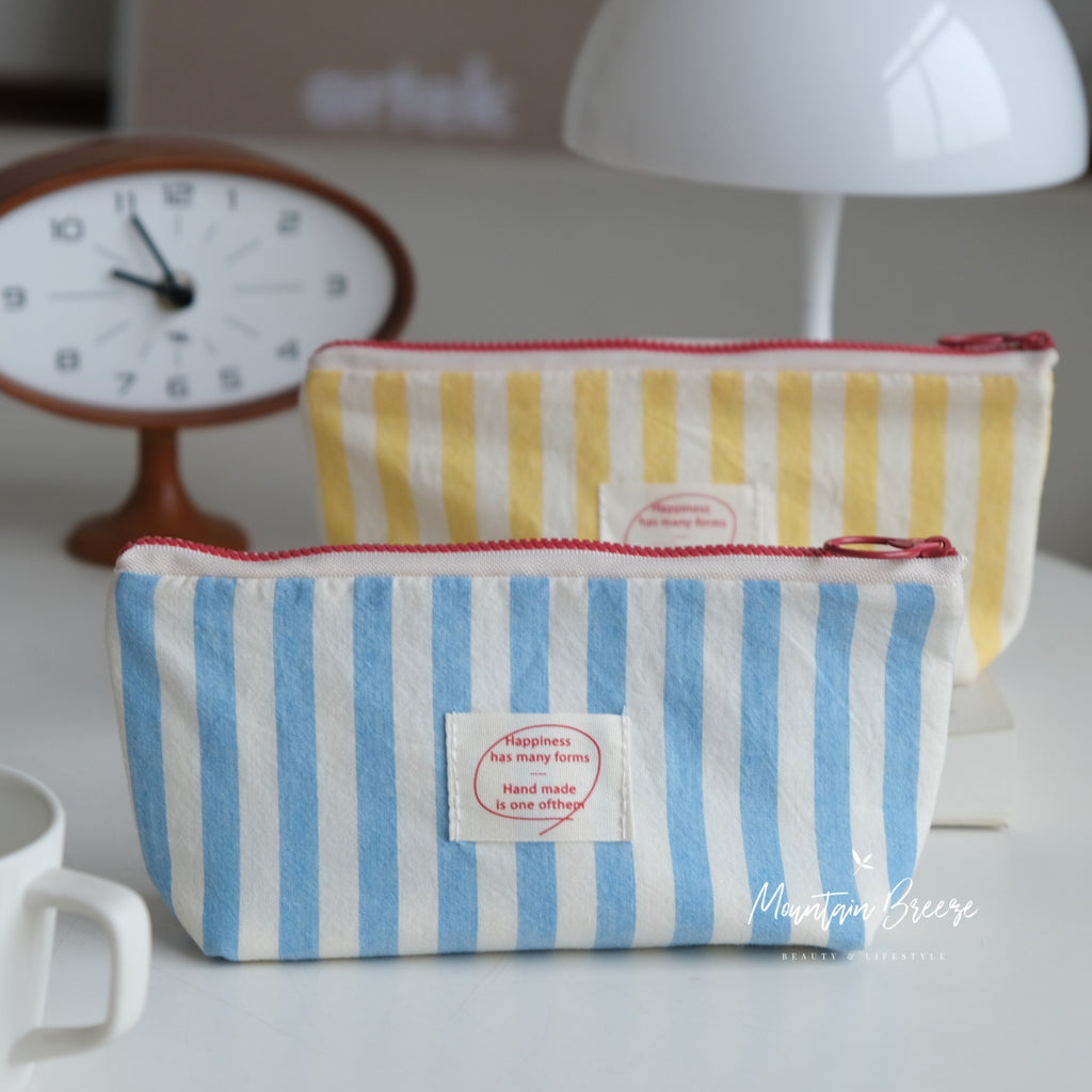 CouldNook Striped Or Gingham Pencil Pouch - Ring Pull And Front Label