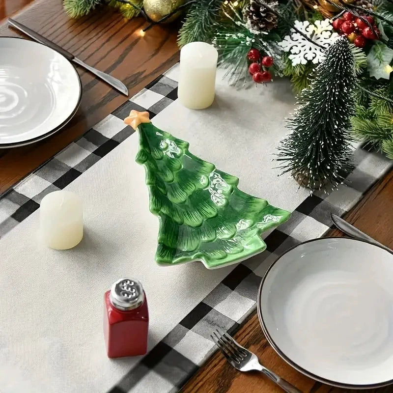 CouldNook Merry Christmas Tree Buffalo Plaid Table Runner - Holiday Decor